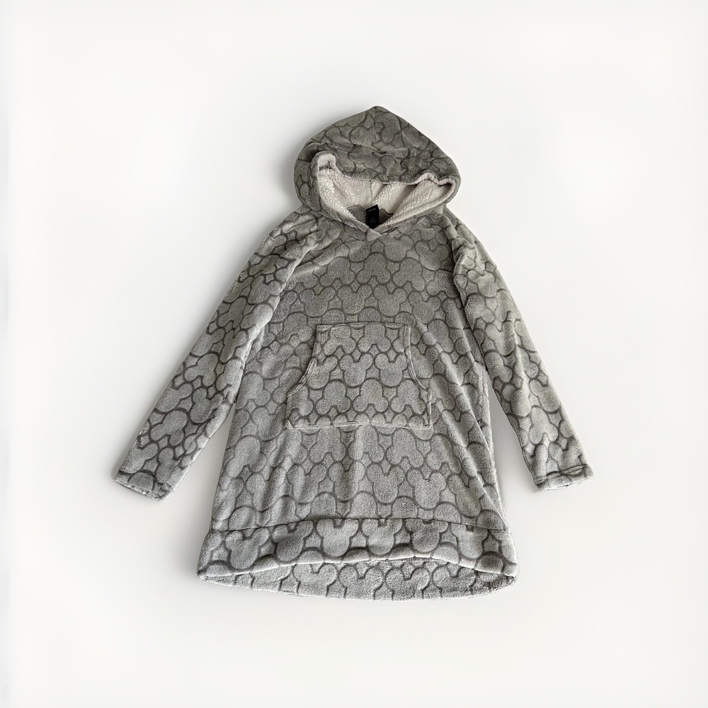 Disney Mickey Mouse Hoodie Dress M Gray Fleece Sherpa Cozycore Whimsigoth Kawaii